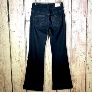 True Religion Farrah Flare Wide Leg Dark Wash Denim Boho Trouser Jeans Size 27
